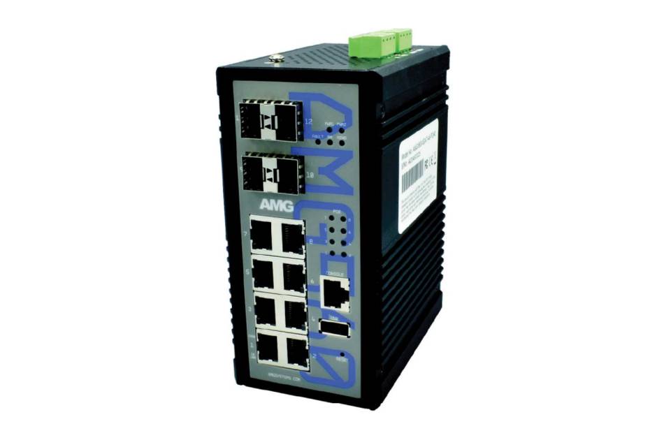 AMG Systems AMG560-2GBT-4GAT-2G-4XS-P240, Industrieller 12 Port Managed Switch, 2 x 10/100/1000BT RJ45 mit 60/90W PoE,