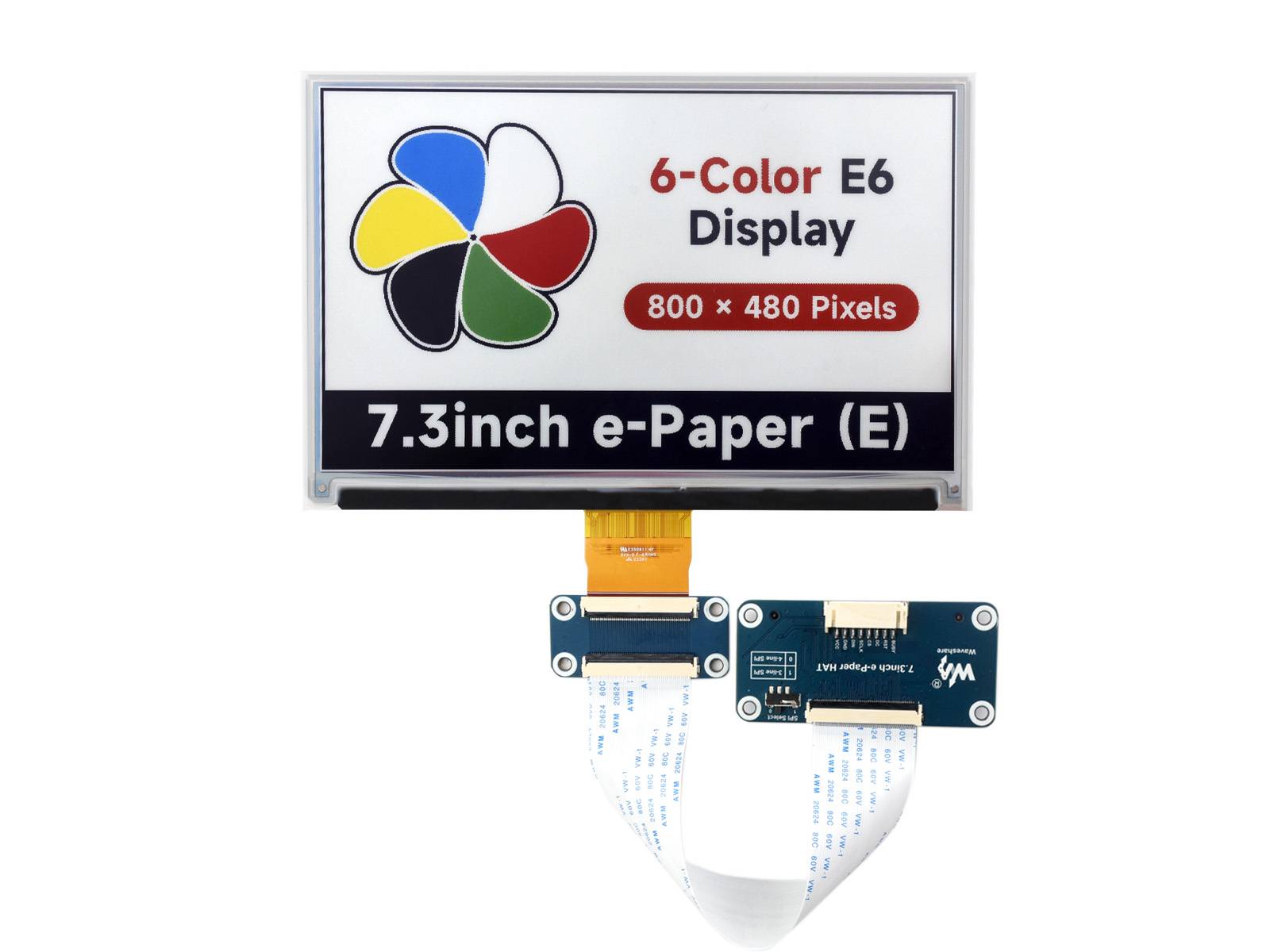 WaveShare 7.3inch 6-Color E-Paper Display 800x480 with Driver HAT SPI