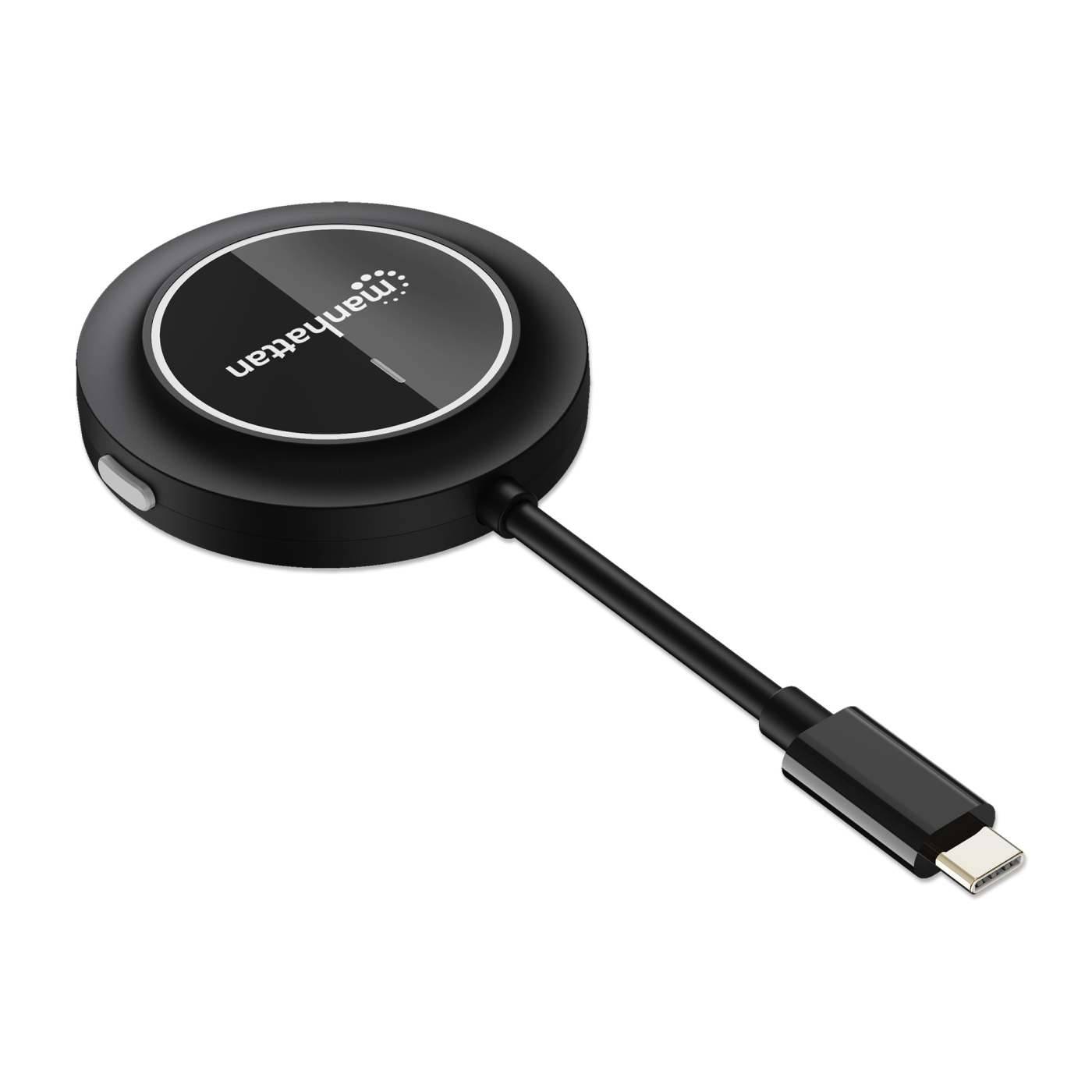 Schwarze runde einziehbare USB-C-Kabelrolle mit „Manta