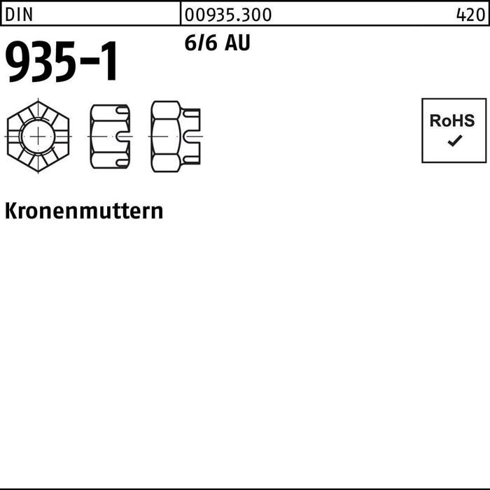 Kronenmutter DIN 935-1 M12 SW 19 6/6 Automatenstahl 100 Stück