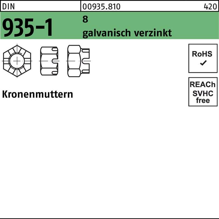 Kronenmutter DIN 935-1 M20 8 galv.verz. 25 Stück