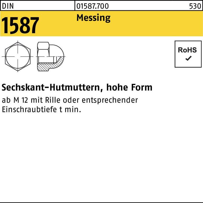 Sechskanthutmutter DIN 1587 M8 Messing 100 Stück