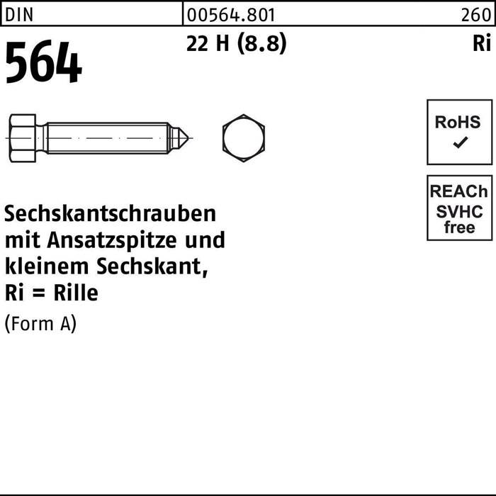 Sechskantschraube DIN 564 Ansatzspitze AM 6x 20 22 H (8.8) 100 Stück