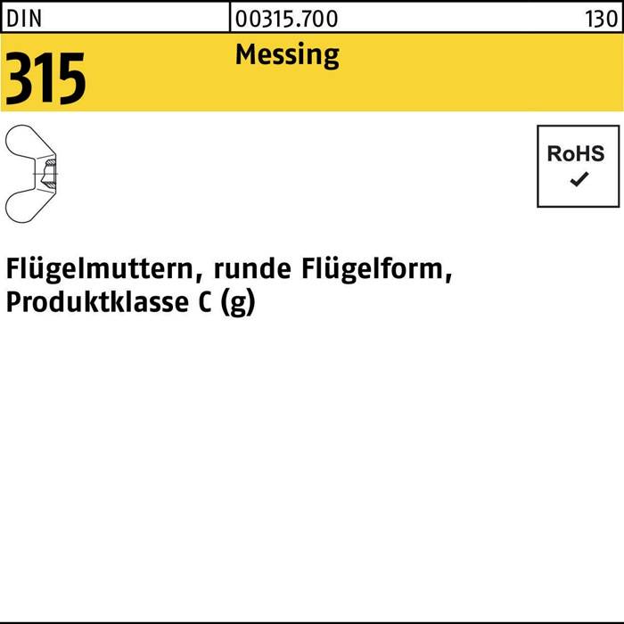 Flügelmutter DIN 315 runde FormM6 Messing 100 Stück