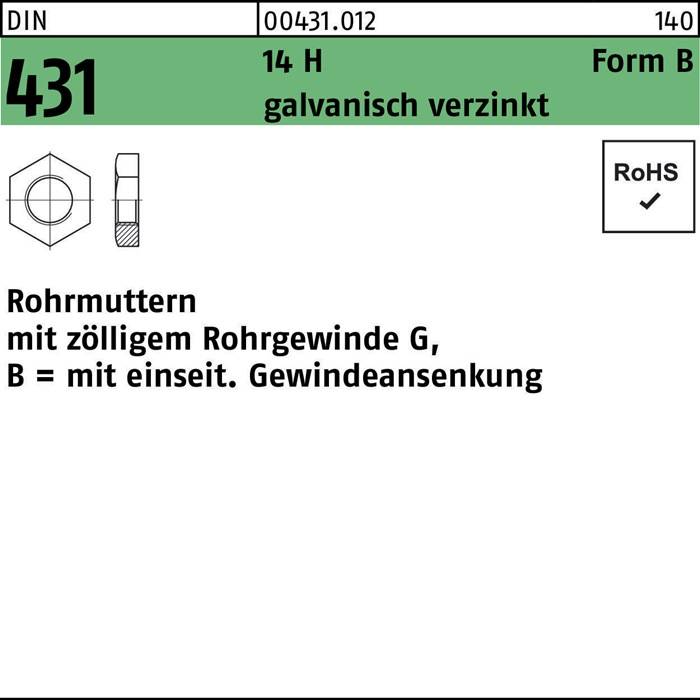 Rohrmutter DIN 431 BG 3/8 14 H galv.verz. 50 Stück