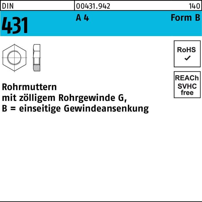 Rohrmutter DIN 431 BG 1/2 SW32 A 4 10 Stück