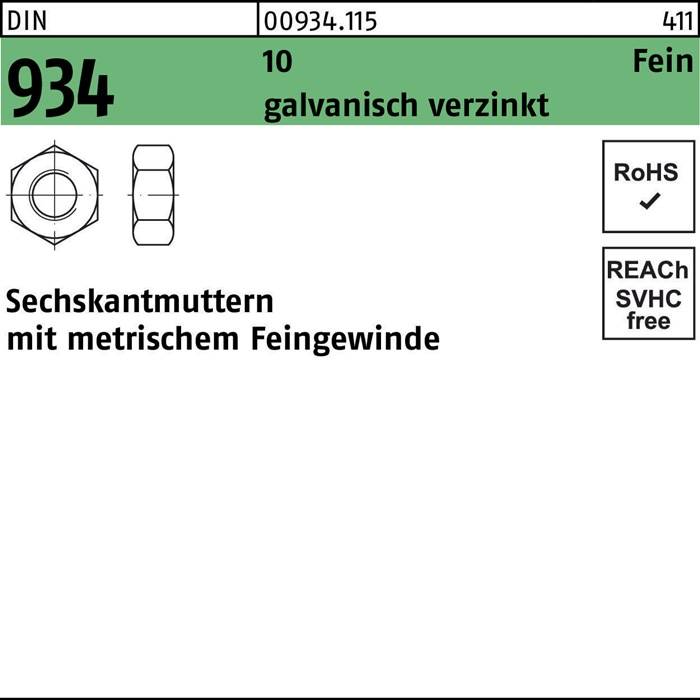 Sechskantmutter DIN 934 M24x 1,5 10 galv.verz. 50 Stück
