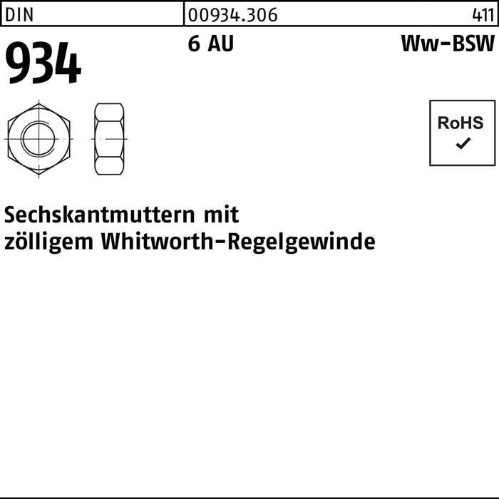 Sechskantmutter DIN 934 WW 7/8 6 Automatenstahl 25 Stück