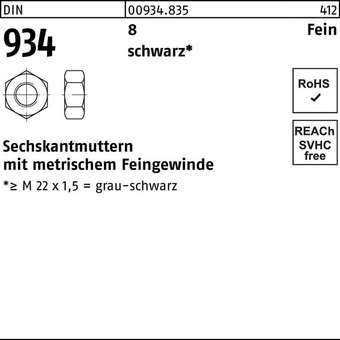 Sechskantmutter DIN 934 M12x 1,25 8 sw 100 Stück