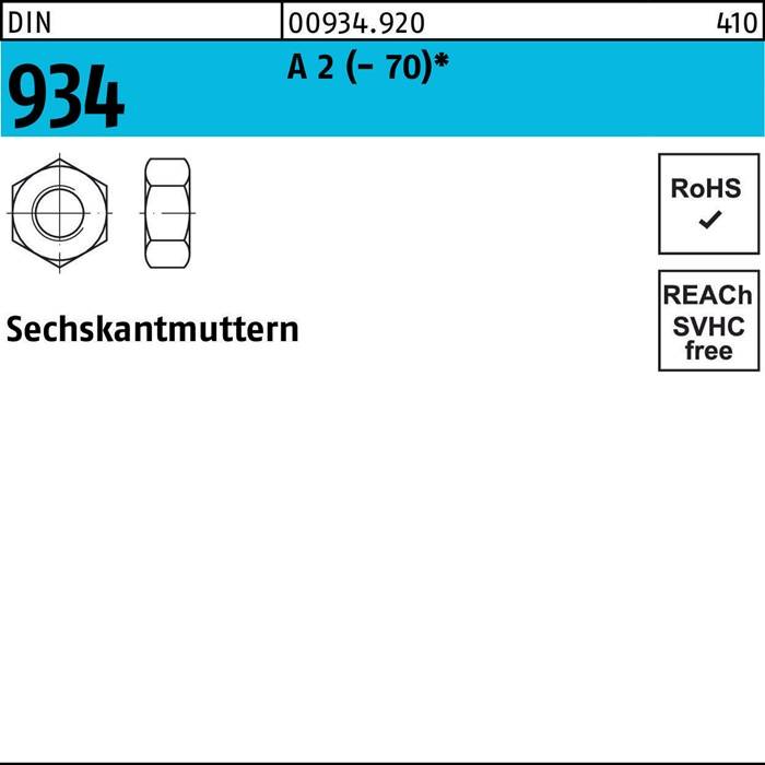 Sechskantmutter DIN 934 M8 A 2 (- 70) 500 Stück