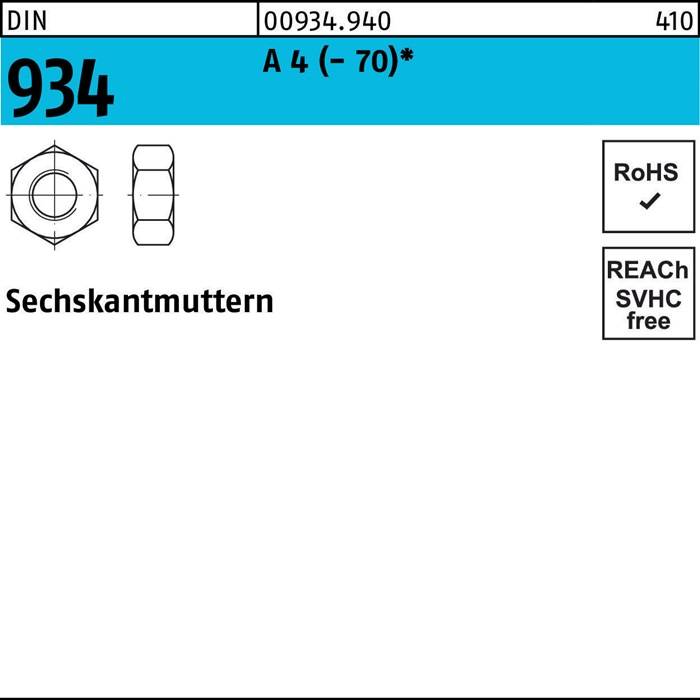 Sechskantmutter DIN 934 M8 A 4 (- 70) 500 Stück