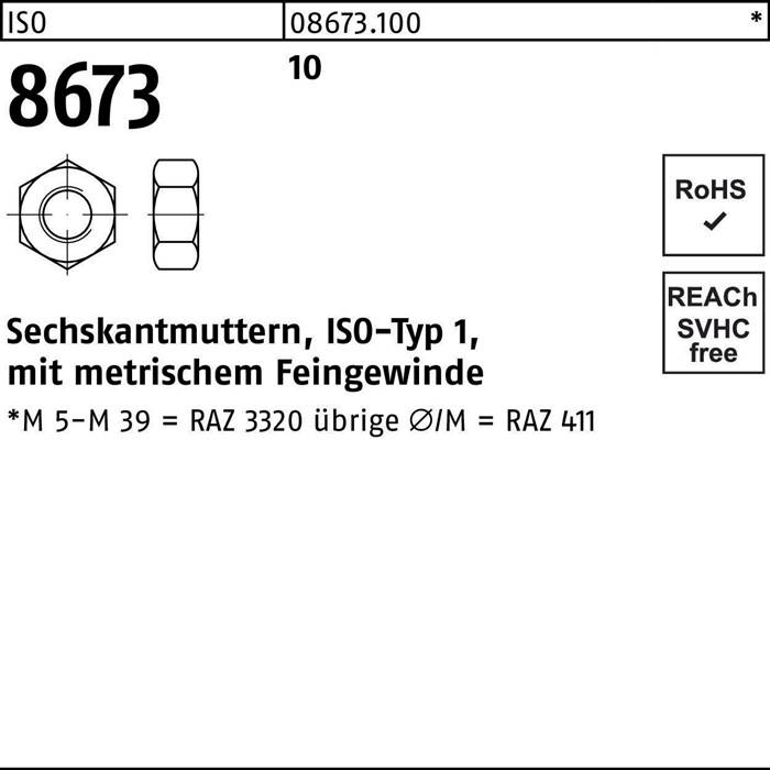 Sechskantmutter ISO 8673 M18x 2 10 100 Stück