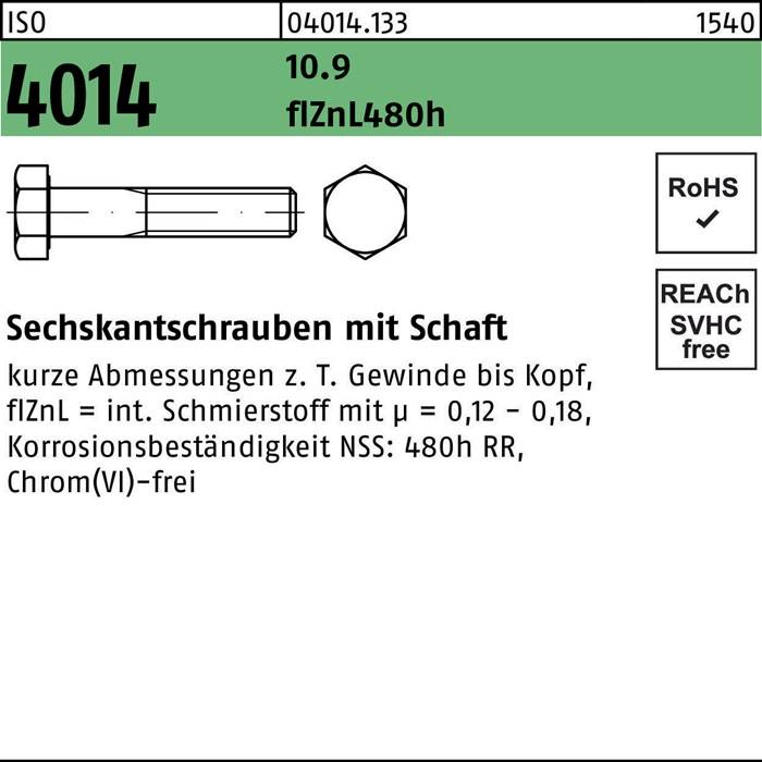 Sechskantschraube ISO 4014 Schaft M24x 135 10.9 zinklamellenb. 10 Stück