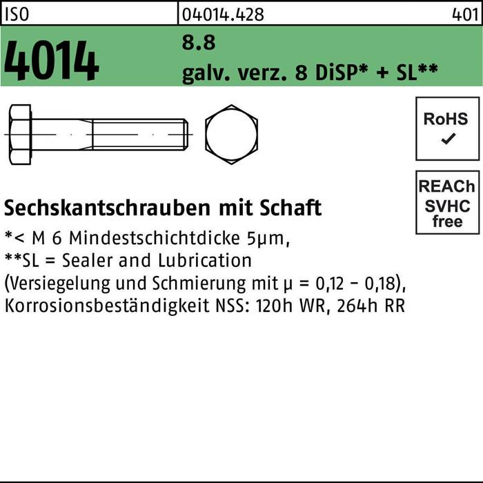 Sechskantschraube ISO 4014 Schaft M10x200 8.8 galv.verz. 8 DiSP+SL 50St.