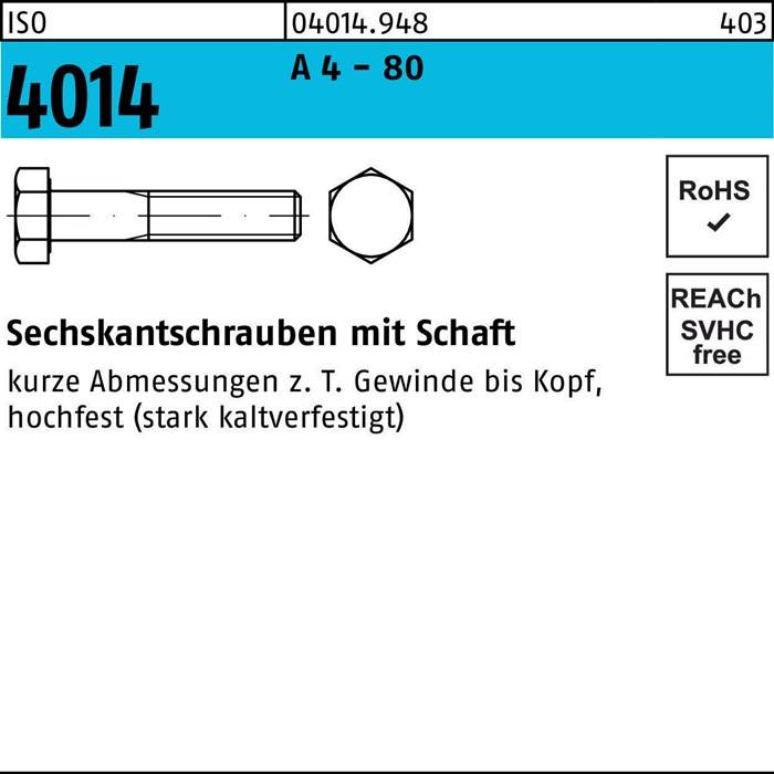Sechskantschraube ISO 4014 Schaft M12x 60 A 4 - 80 50 Stück