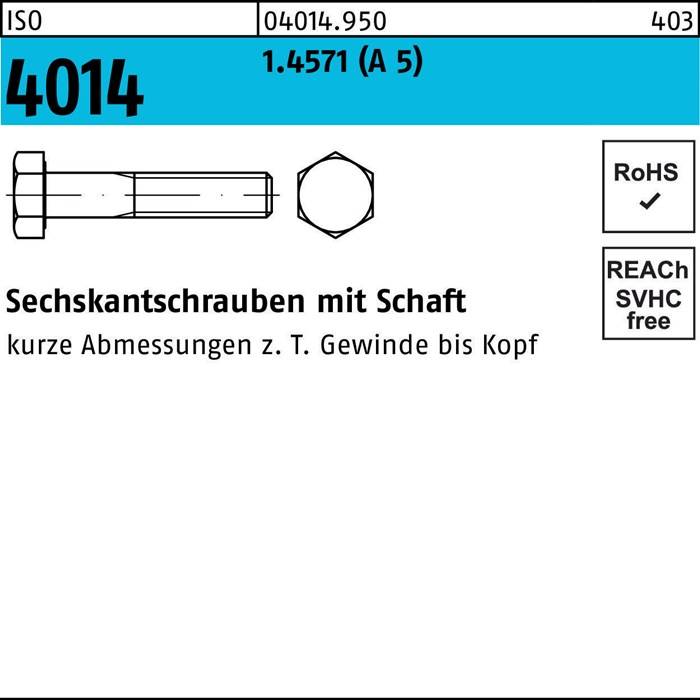 Sechskantschraube ISO 4014 Schaft M12x 70 A 5 25 Stück