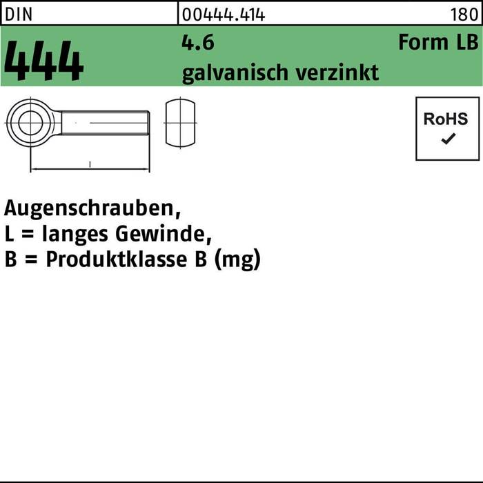 Augenschraube DIN 444 FormLB LBM 12x 80 4.6 galv.verz. 10 Stück