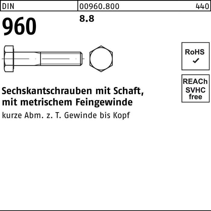 Sechskantschraube DIN 960 Schaft M24x2x 90 8.8 25 Stück