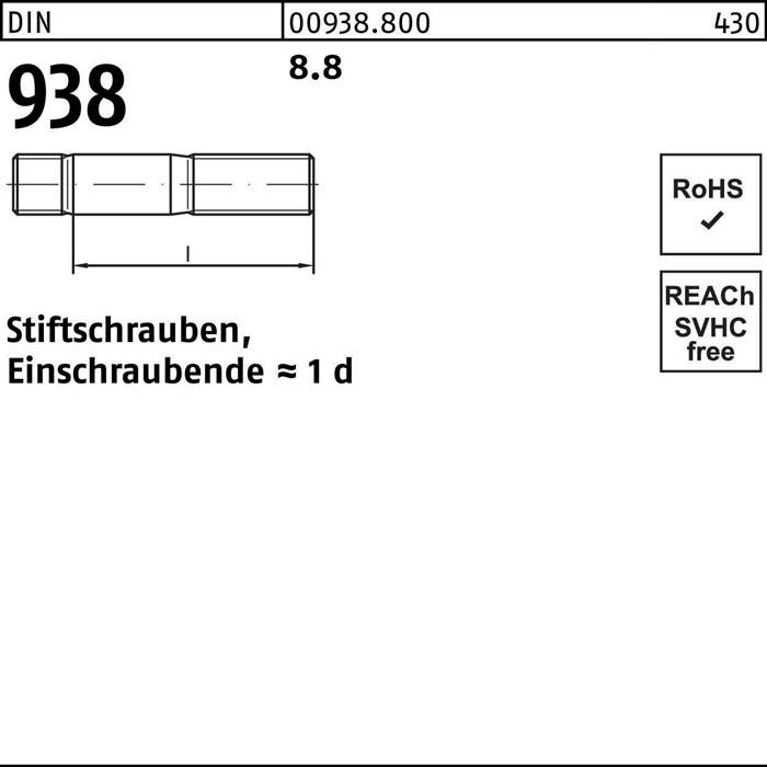 Stiftschraube DIN 938 M16x 90 8.8 10 Stück