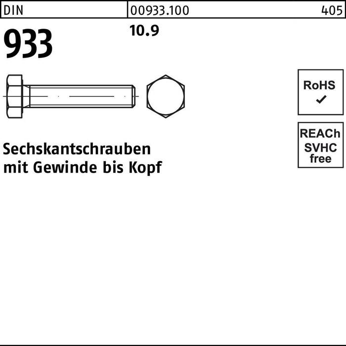 Sechskantschraube DIN 933 VG M10x 45 10.9 100 Stück