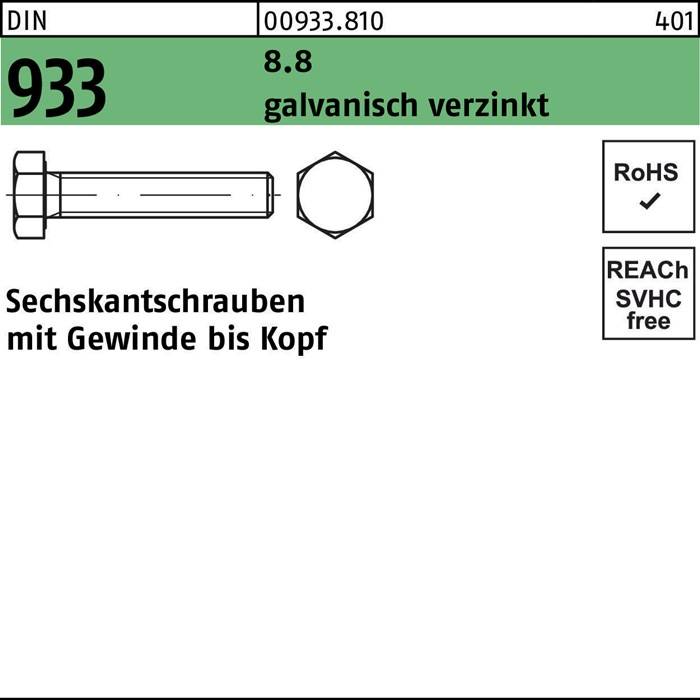Sechskantschraube DIN 933 VG M4x 6 8.8 galv.verz. 500 Stück
