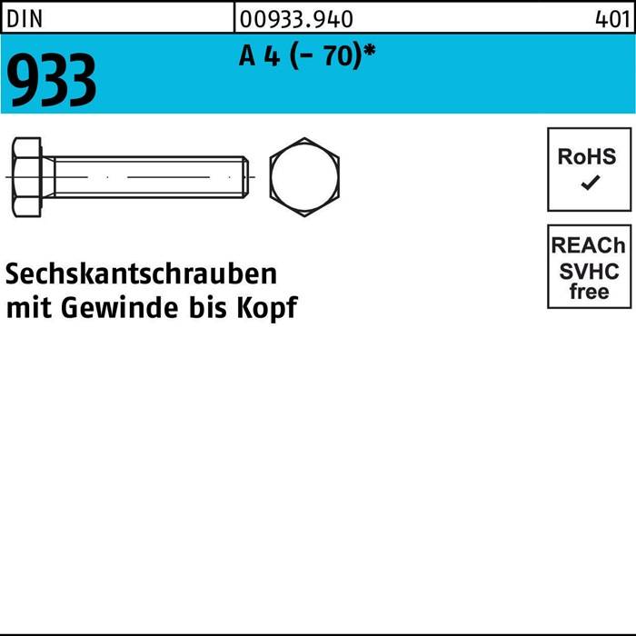 Sechskantschraube DIN 933 VG M14x 30 A 4 (- 70) 50 Stück