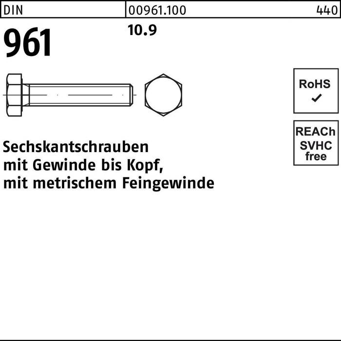 Sechskantschraube DIN 961 VG M10x1x 90 10.9 100 Stück