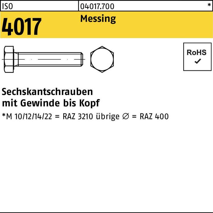 Sechskantschraube ISO 4017 VG M 20 x 80 Messing 10 Stück