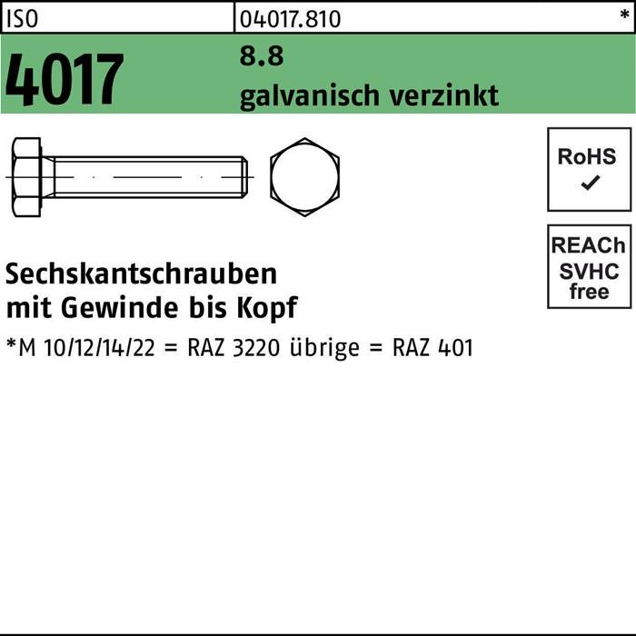 Sechskantschraube ISO 4017 VG M 33 x 110 8.8 galvanisch verzinkt 5 Stück