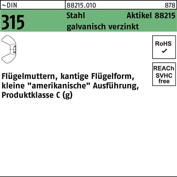 Flügelmutter R 88215 M3 Stahl galv.verz. 500 Stück