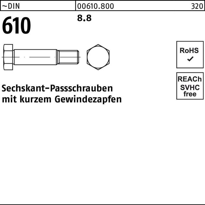 Sechskantpassschraube DIN 610 kurzem Gewindezapfen M16x 110 8.8 10 Stück