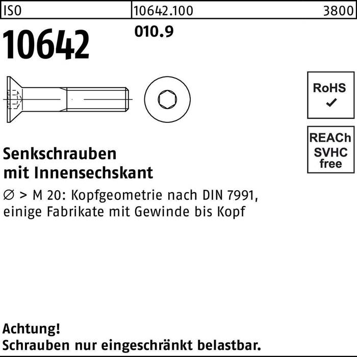 Senkschraube ISO 10642 Innen-6kt M4x 20 010.9 500 Stück