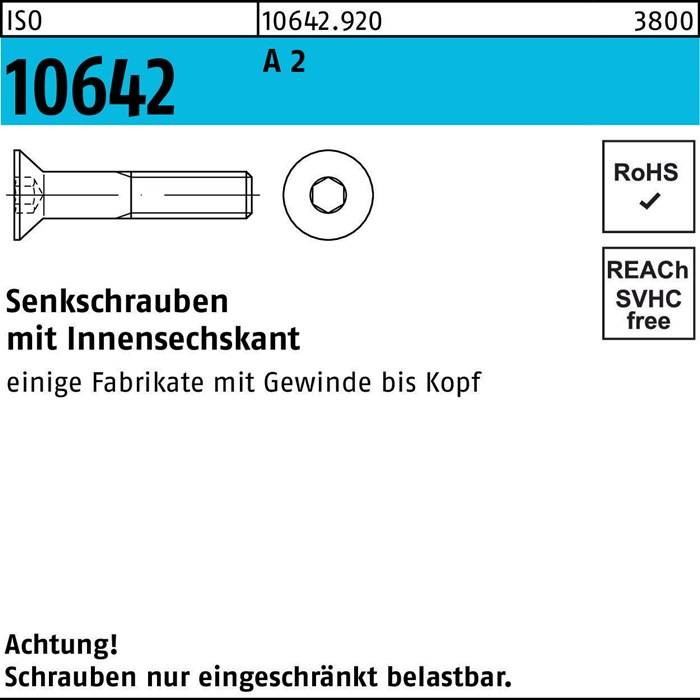 Senkschraube ISO 10642 Innen-6kt M8x 70 A 2 50 Stück