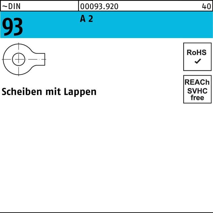 Unterlegscheibe DIN 93 Lappen 4,3 A 2 50 Stück