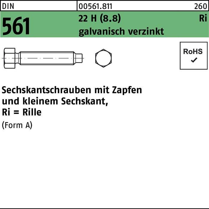 Sechskantschraube DIN 561 Zapfen AM 8x35 22 H (8.8) galv.verz. 100St.