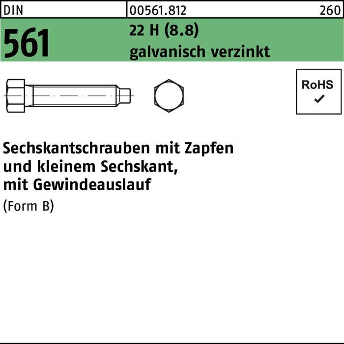 Sechskantschraube DIN 561 Zapfen BM 20x60 22 H (8.8) galv.verz. 10St.