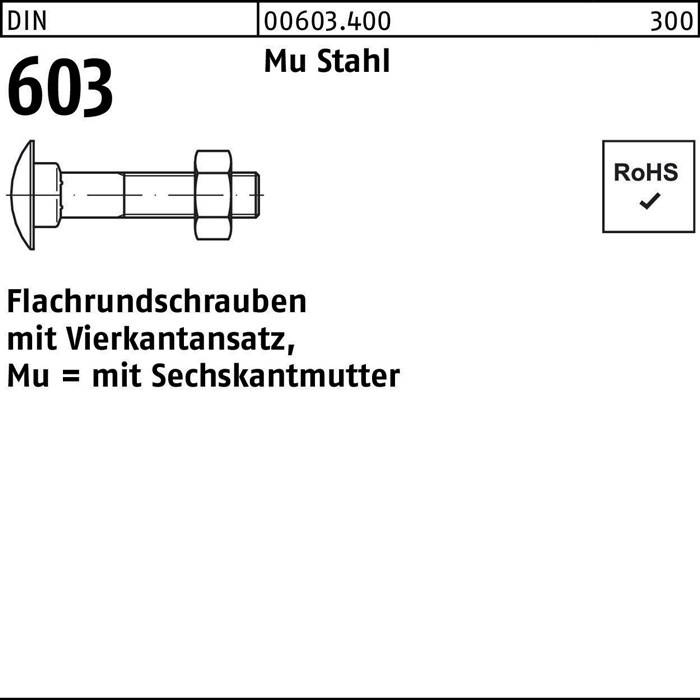 Flachrundschraube DIN 603 Vierkantansatz/6-ktmutter M6x30 Mu Stahl 4.6 500St.
