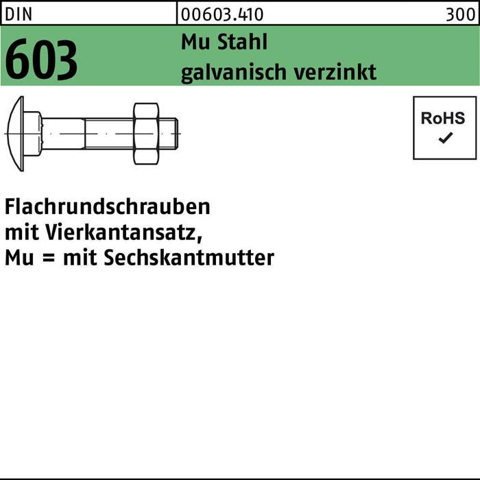 Flachrundschraube DIN 603 Vierkantansatz/6-ktmutter M5x55 Mu 4.6 verz. 200St.