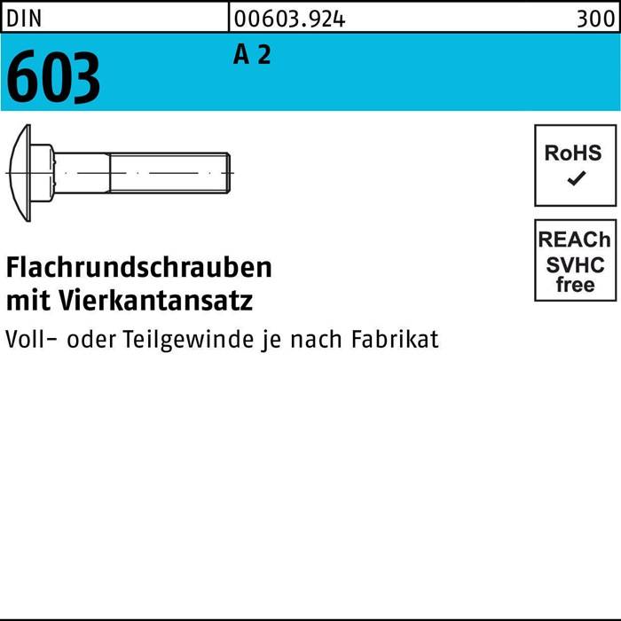 Flachrundschraube DIN 603 Vierkantansatz M10x 25 A 2 100 Stück