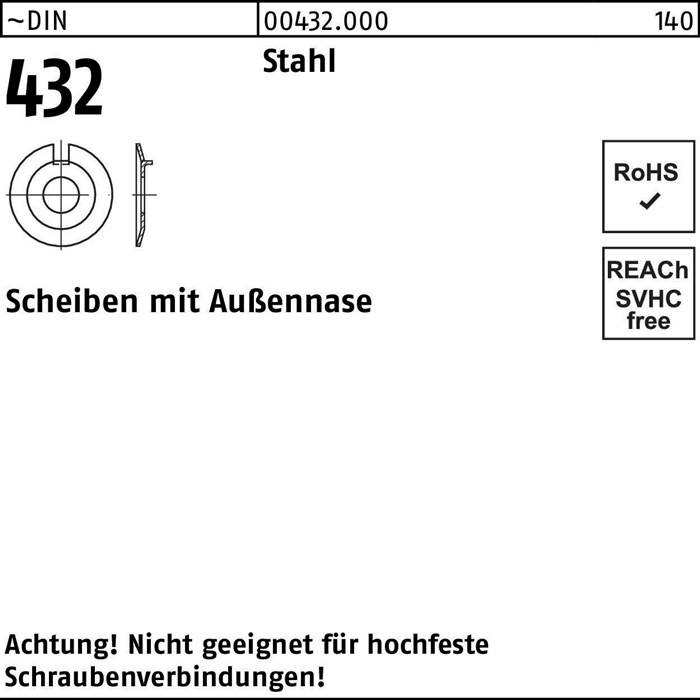Scheibe DIN 432 Außennase 50 Stahl 10 Stück