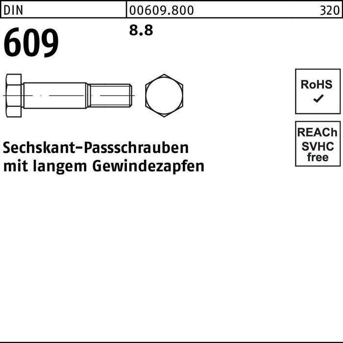Sechskantpassschraube DIN 609 langem Gewindezapfen M10x 100 8.8 25 Stück
