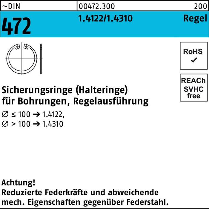 Sicherungsring DIN 472 12x 1 1.4122 Regelausf. 100 Stück