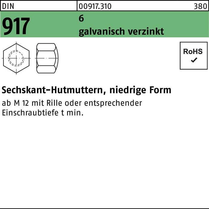 Sechskanthutmutter DIN 917 niedrige FormM12 SW 19 6 galv.verz. 100St.