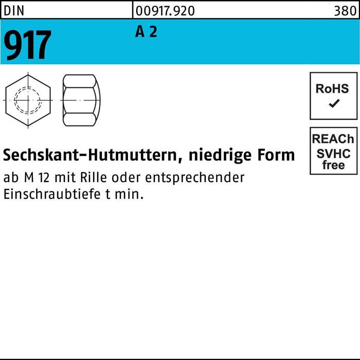 Sechskanthutmutter DIN 917 niedrige FormM12 SW 19 A 2 200 Stück
