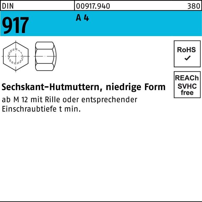 Sechskanthutmutter DIN 917 niedrige FormM12 SW 19 A 4 25 Stück