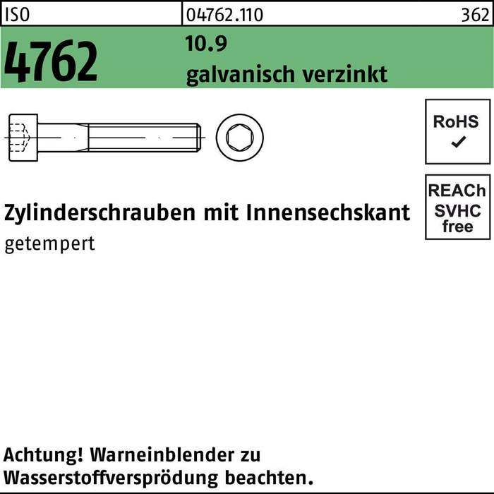 Zylinderschraube ISO 4762 Innen-6kt M5x30 10.9 galv.verz. 500St.