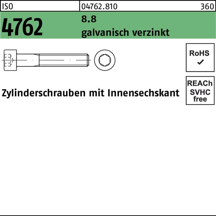 Zylinderschraube ISO 4762 Innen-6kt M14x20 8.8 galv.verz. 100St.