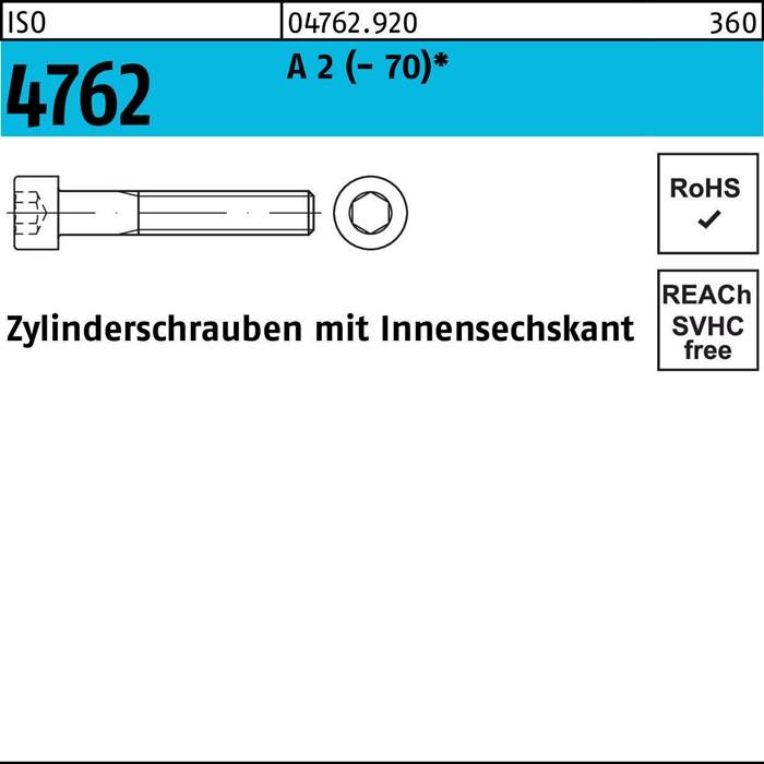 Zylinderschraube ISO 4762 Innen-6kt M4x 14 A 2 500 Stück