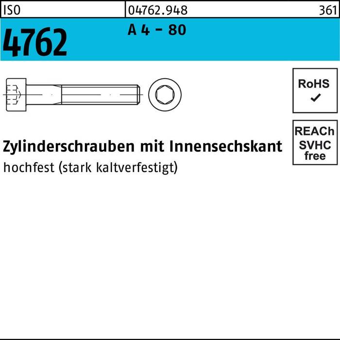 Zylinderschraube ISO 4762 Innen-6kt M8x 12 A 4 - 80 100 Stück
