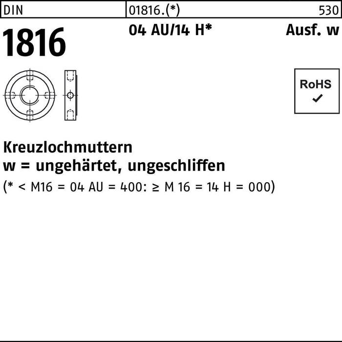Kreuzlochmutter DIN 1816 M20x 1,5 Automatenstahl/14 H 10 Stück